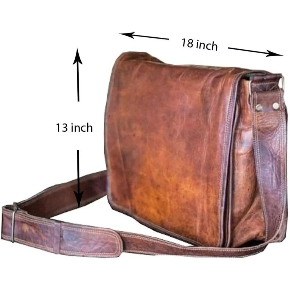 💫 Men Brown Leather Full Flap Handmade Laptop Satchel Padded Messenger Bag